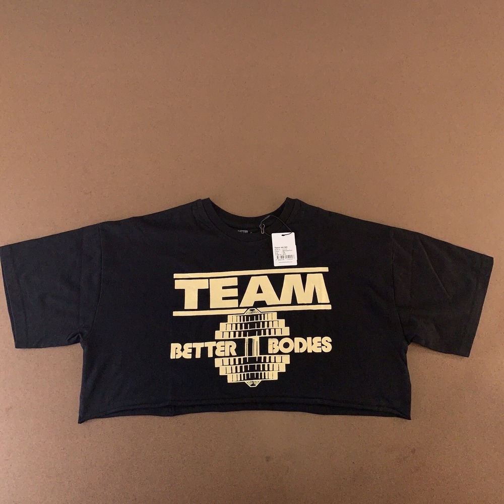 Better Bodies Women's One Size Black Gold TEAM Foil Graphic Cropped Tee NWT